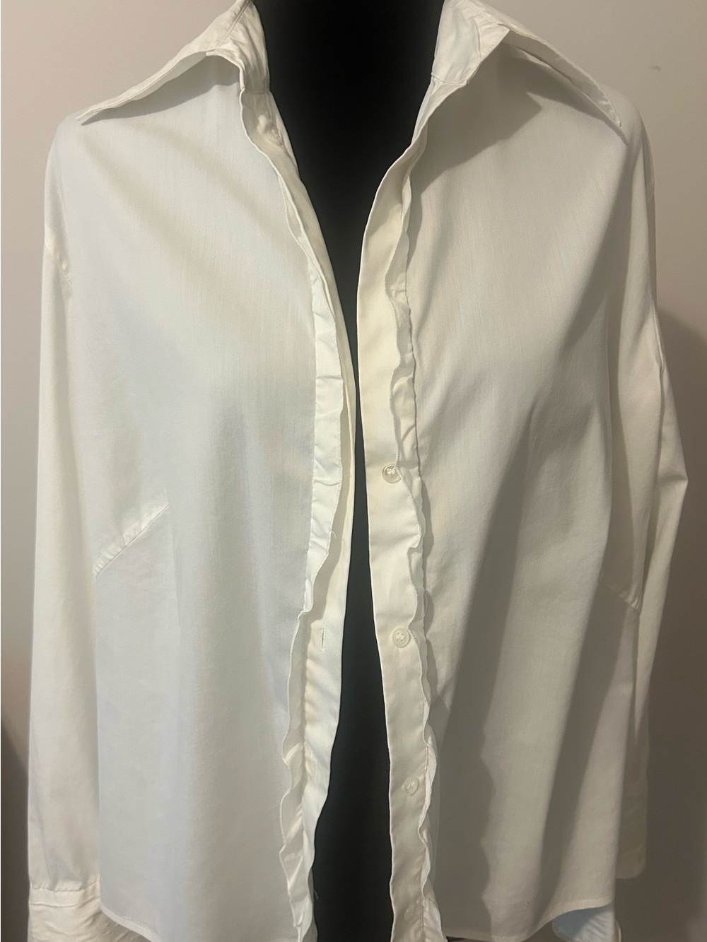 Akris Punto White Ruffle-Trim Button-Front Blouse